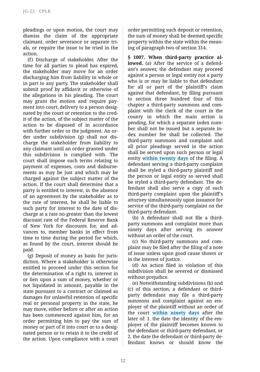 The JG-22 Civil Practice Law and Rules — Sample page  p12