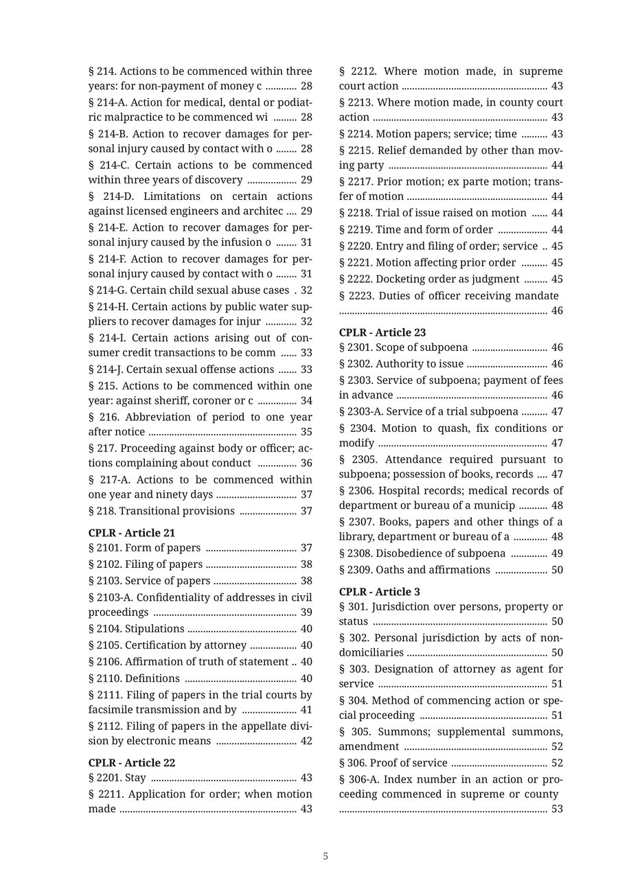 The JG-22 Civil Practice Law and Rules — Index  p5