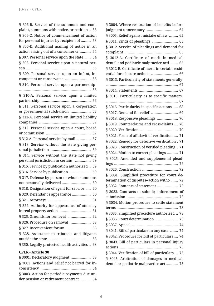 The JG-22 Civil Practice Law and Rules — Index  p6