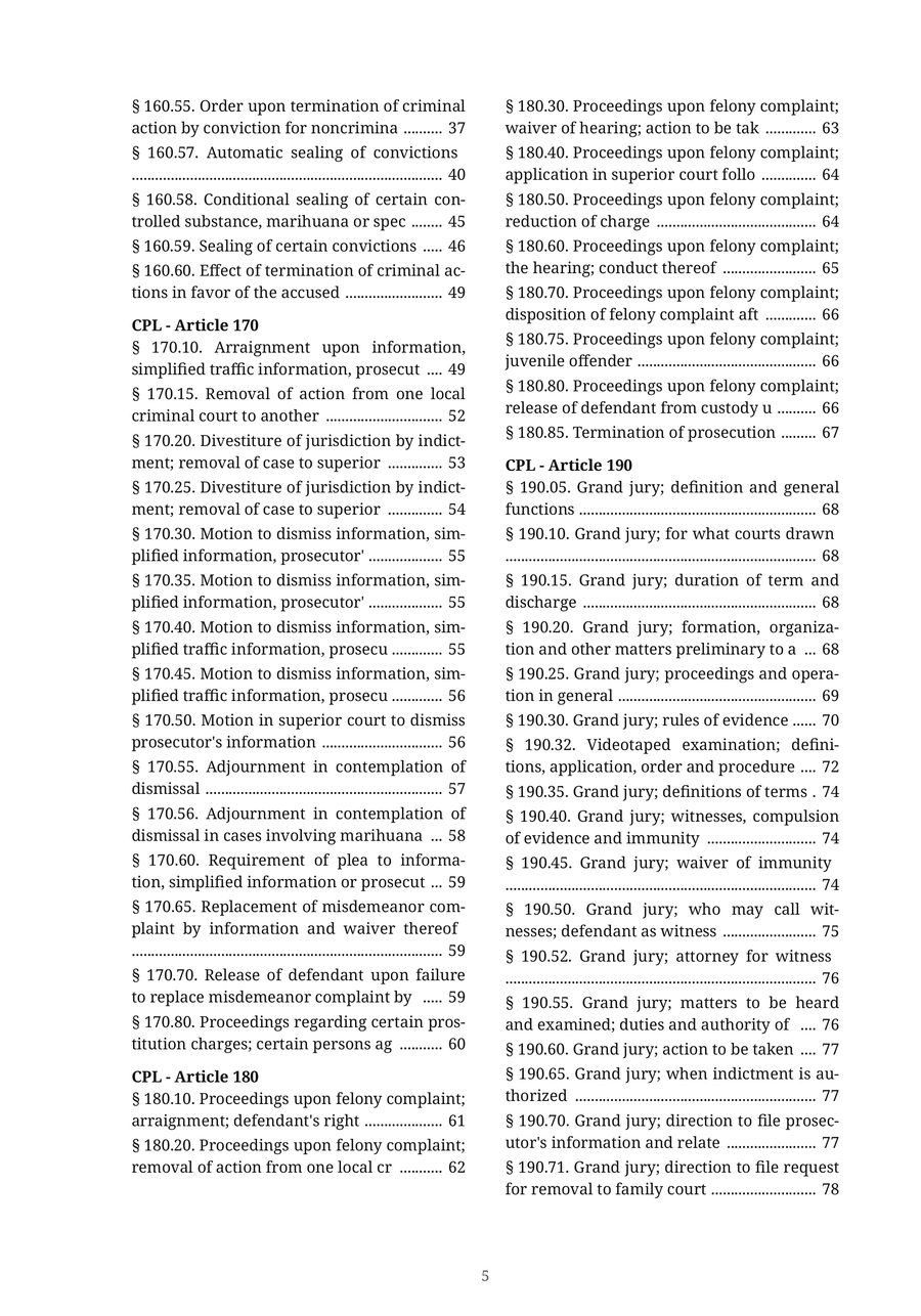 The JG-22 Criminal Procedure Law — Index  p5