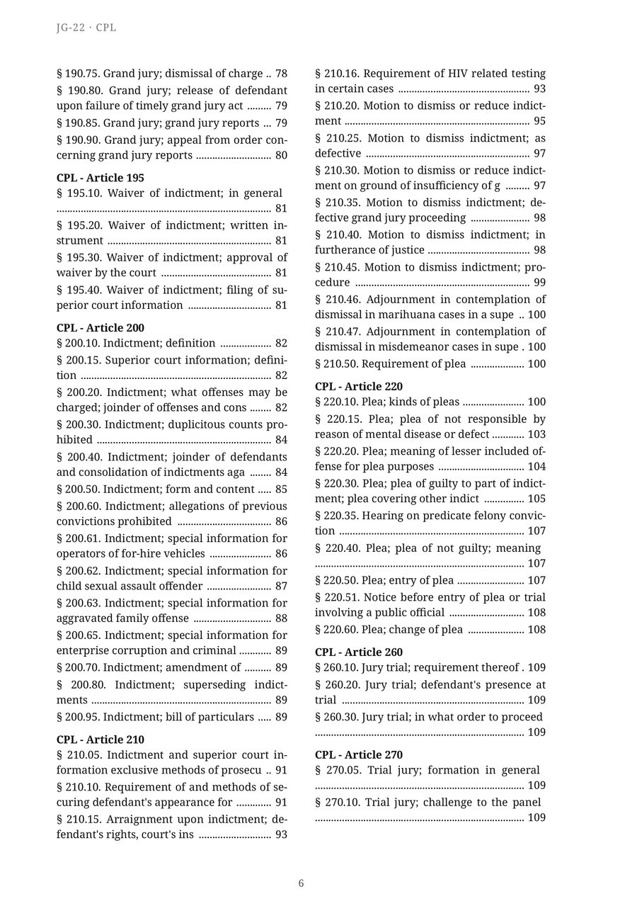The JG-22 Criminal Procedure Law — Index  p6