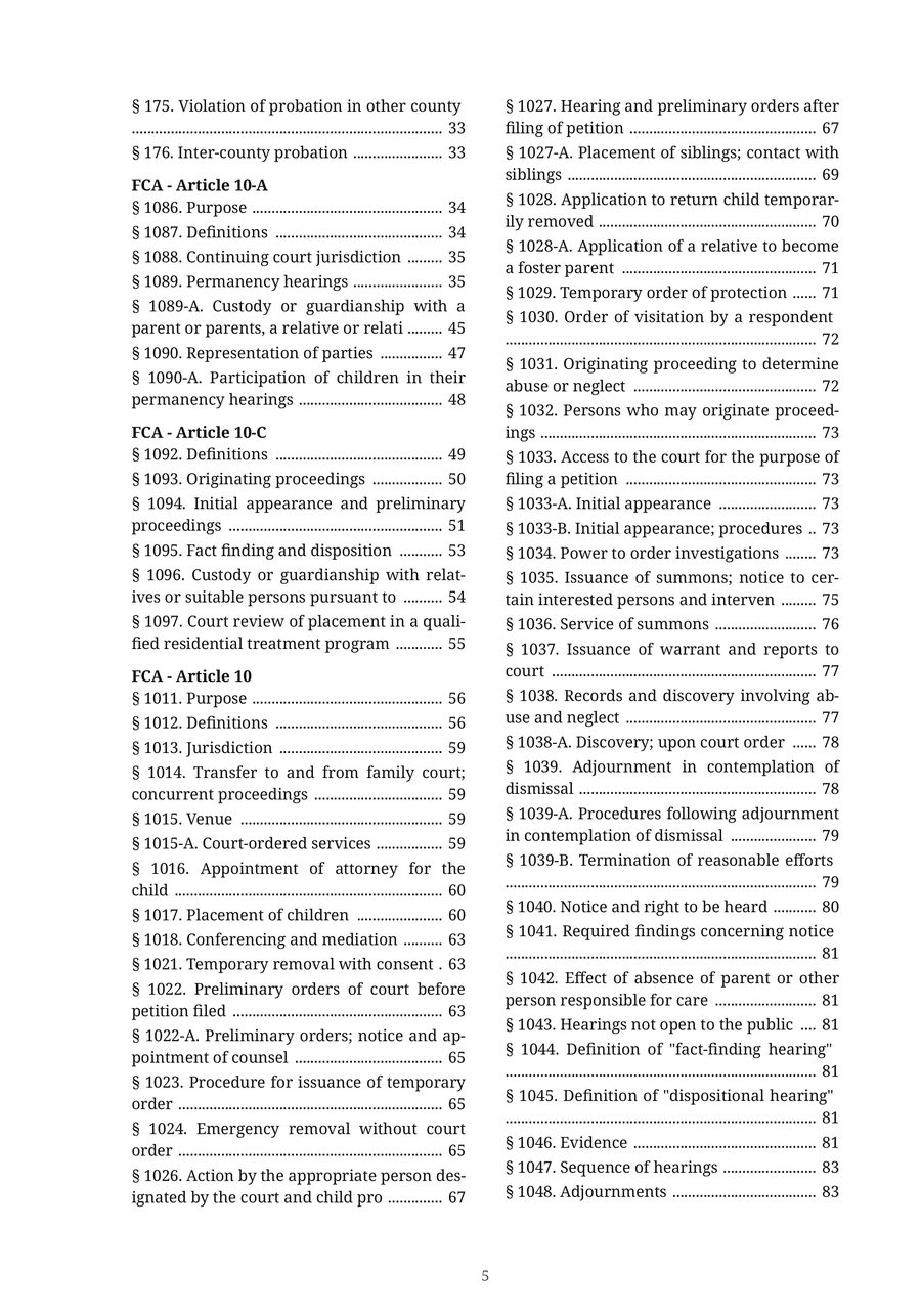The JG-22 Family Court Act — Index  p5