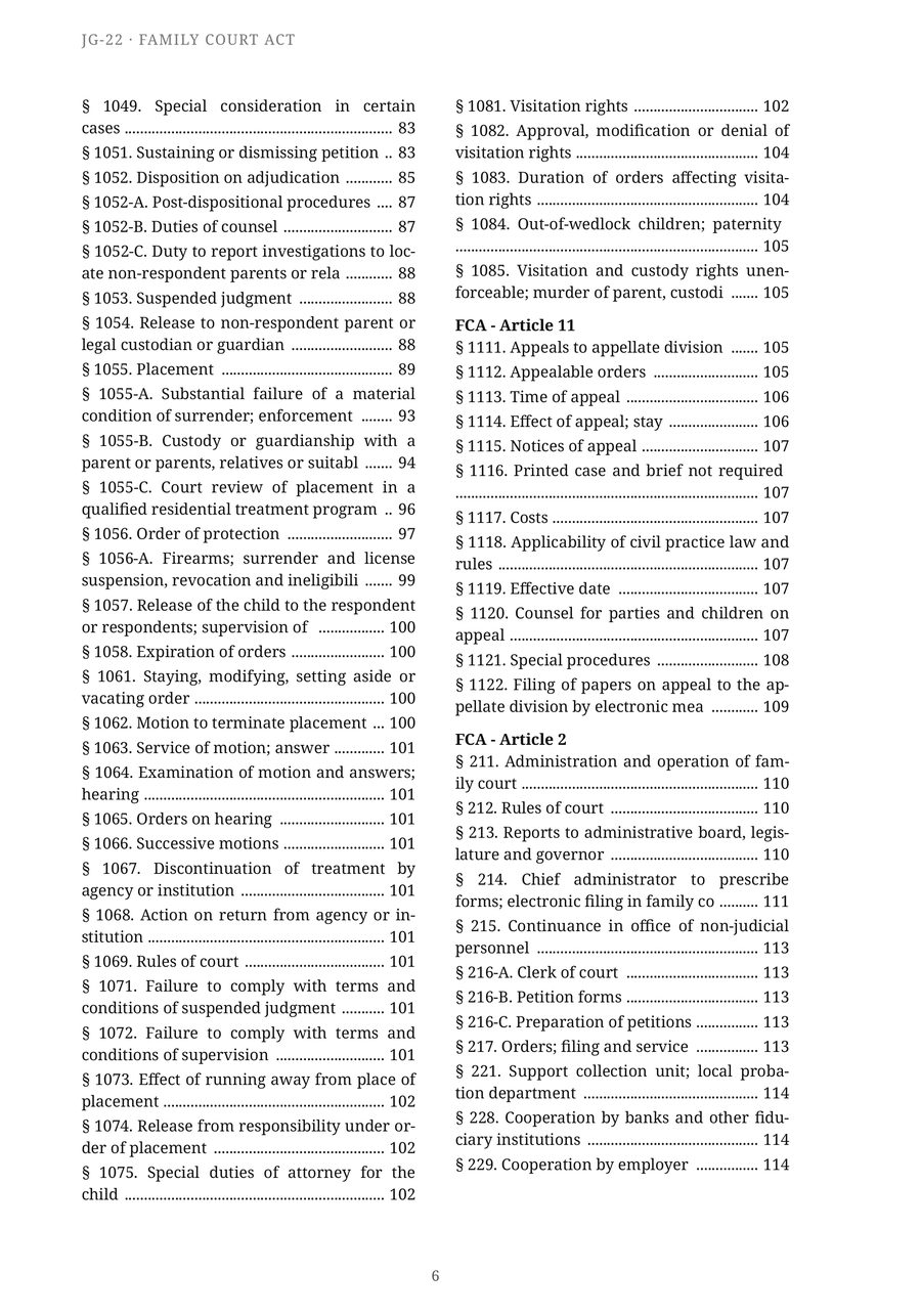 The JG-22 Family Court Act — Index  p6
