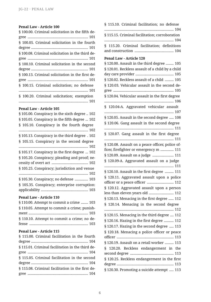 The JG-22 Penal Law — Index  p6